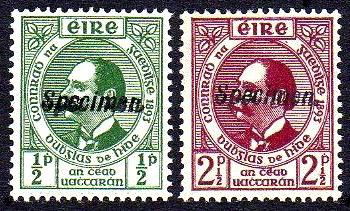 Ireland Commemorative: 1943 Gaelic League set with black overprint Specimen in small serifed italics, u/m mint and very fresh, 2½d with gum loss at one corner. Extremely rare, only a handful of sets known in private ha