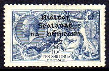 10/- hinged mint single: 10/- hinged mint single with full gum, a few irregular perfs, decently centred and with good colour, a useful example of this rare stamp. BPP cert. (2005). SG 46, Mi. 11 II, Hib. T41.