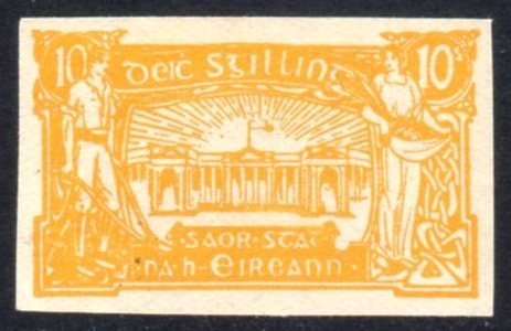 O'Loughlin, Murphy & Boland Imperforate Essay: 10/- yellow u/m, balanced margins, very fresh, almost perfect gum, Hib. E155.