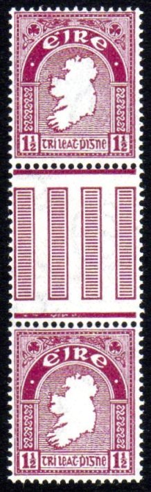 Ireland "Se" Definitive: 1½d gutter pair, superb u/m and unfolded, rare as such. SG 73, Mi. 42AX, Hib. D3 gp.