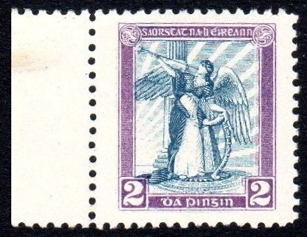 Dollard Lithographed Bi-coloured Essay: bicolour 2d blue & mauve, left marginal, u/m mint and very fresh, "large" and very well centred for these, a choice example. Hib. E34.