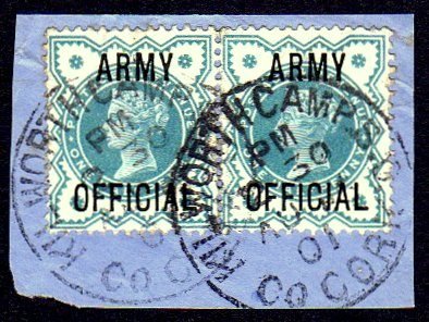 Army Official 2 1/2d pair, KILWORTH CAMP S.O./Co. CORK (1 of 1)