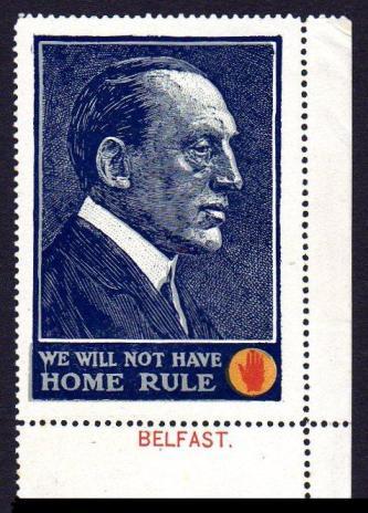 Anti-Home Rule large Carson portrait: 1914 Anti-Home Rule Carson, large portrait, from the bottom right corner, exceptionally well centred (for these!) with brilliantly fresh colours, u/m mint with complete gum, reverse with a full offset