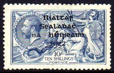 Thom Seahorse: 10/- single: 10/- hinged mint single with full gum, a few irregular perfs, decently centred and with good colour, a useful example of this rare stamp. BPP cert. (2005). SG 46, Mi. 11 II, Hib. T41.