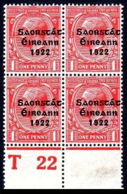 Saorstát: 1d control T22 block of 4 (1 of 1)