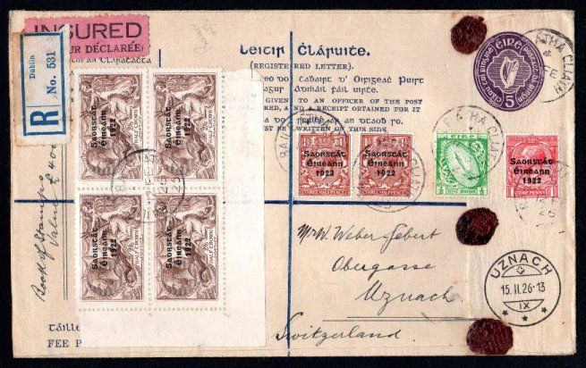 Saorstát Seahorse: 2/6 block of 4 on cover to (1 of 1)