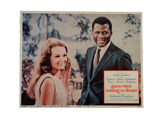 Guess Who's Coming to Dinner Lobby Card (1967): Guess Who's Coming to Dinner (Columbia Pictures, 1967) lobby card. Drama, Comedy, Romance. Starring Spencer Tracy, Sidney Poitier, Katharine Hepburn, Katharine Houghton, Cecil Kellaway, Beah Richards,