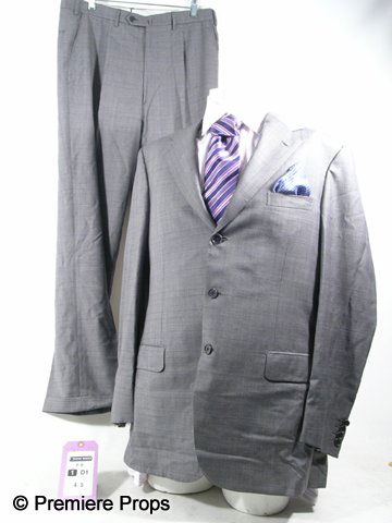 Remember Me Charles (Pierce Brosnan) Suit: Remember Me - As seen in the hit new film, this is Charles' (Pierce Brosnan) hero grey with purple plaid three button (Senato) 'Brioni' suit (size 44), lavender and white with french cuffs 'Lavin' shi