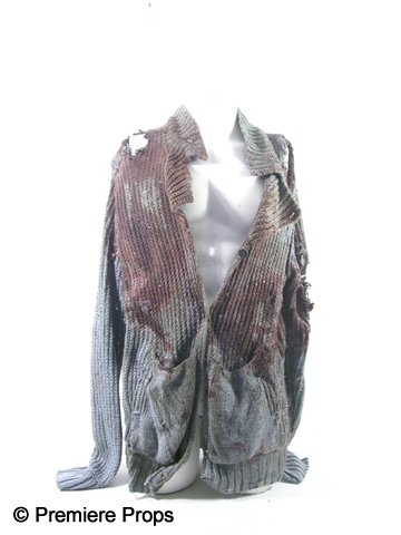 The Book of Eli George's (Michael Gambon) Movie Co: The Book of Eli - Direct from the set of The Book of Eli, this is George's (Michael Gambon) screen worn, bloody and distressed, gray cable knit "Varvatos" cardigan sweater. (No Size) (BOE1023)