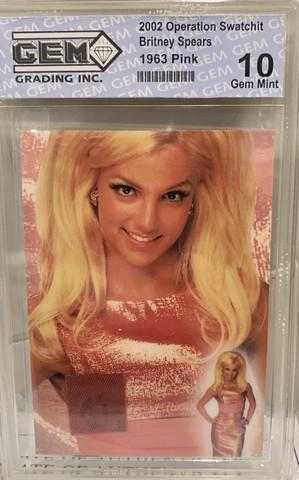 Britney Spears Dress Swatch Music Memorabilia: Britney Spears dress swatch protected in a 4"x5" acrylic case. Authenticated and comes with official GEM Grading: 10 Gem Mint and barcode. On the back is the Certificate of Authenticity with DNA stamp
