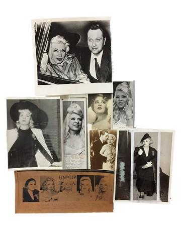 Mae West photographs (1934-1980): Mae West, an extremely rare collection of portraits, publicity photographs and newspaper clippings (72) (ca. 1934-1980). The stills are retrospective of her life as a sex symbol, playwright, business 