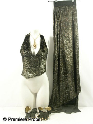 Inglourious Basterds Francesca Mondino (Julie Drey: Inglourious Basterds - Francesca Mondino (Julie Dreyfus) screen worn, bloody and tattered, shiny gold and black bustier top with clips on the back, painted gold with seed like design on the front neck