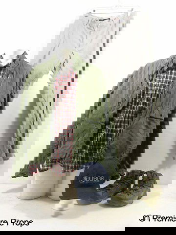 Piranha 3D Novak (Adam Scott) Hero Movie Costumes: Piranha 3D - Novak (Adam Scott) screen worn, hero, army green zipper up the front with multiple pockets on the front, long sleeve 'G-Star' jacket, (size XL) blue, red, white, and black plaid button up