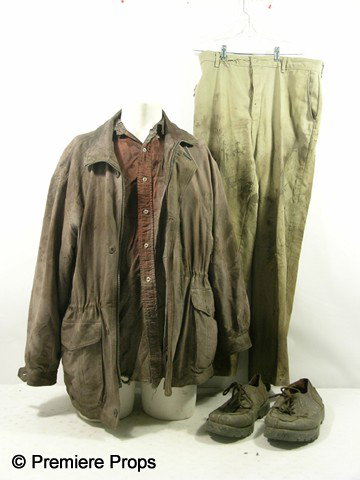 Resident Evil Afterlife Zombie Screen Worn Movie C: Resident Evil Afterlife - Zombie's screen worn, hero, very dirty and bloody, grey zipper and button front 'Weatherman' jacket, (size L) grey button front short sleeve 'Ralph Lauren' shirt, (size 16 1/