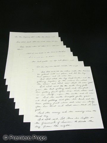 Book of Eli The Holy Bible Pages Movie Props: Book of Eli - Photocopy of handwritten pages of The Holy Bible - 9 page set (approx 10 7/8" x 8 3/8").