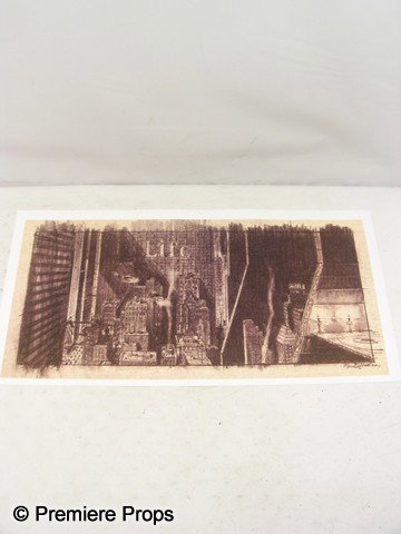 Blade Runner Rare Drawing: Blade Runner- Rare Drawing from the estate of Sherman Labby's widow (not original, but rare and from the two main artists who conceptualized Blade Runner). "Life" a view of the city. (approx. 32" x 15