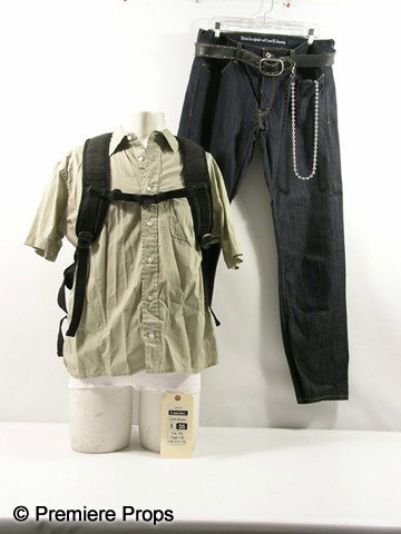 Takers Jesse (Chris Brown) Movie Costumes: Takers - Jesse (Chris Brown) screen worn, hero, khaki short sleeve button front 'H&M' shirt, (size L) white ribbed 'Fruit of the Loom' tank top, (size L) black with shoulder straps, padding on the bot