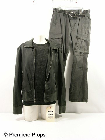 Takers Jesse (Chris Brown) Movie Costumes: Takers - Jesse (Chris Brown) screen worn, hero, black zip up the front two zipper pockets 'John Varvatos' jacket, (size XL) black and grey poly/cotton 'John Varvatos' t-shirt, (size L) black ribbed 'F
