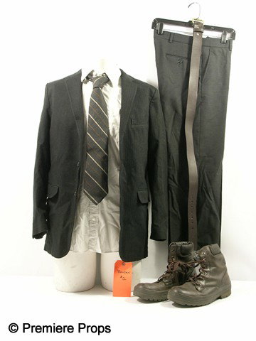 Devil Detective Bowden (Chris Messina) Movie Costu: Devil - Detective Bowden (Chris Messina) screen worn, hero, black with grey undertone two button cotton/polyester 'Bugotti' jacket, (size 38R) off-white button up the front long sleeve 'Club Monaco' s