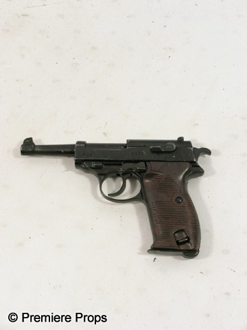 Inglourious Basterds Walther P38 Movie Props: Inglourious Basterds - Screen used, hero, black metal with brown handle, 'Walther P 38' 9mm inert gun. (approx. 9" x 5 1/2")