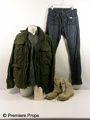 Red Cooper (Karl Urban) Hero Movie Costumes: Red - Cooper (Karl Urban) screen worn, hero, dark olive green oli skin with front zipper and snaps with four pockets 'Abercrombie & Fitch' jacket, (size XL) grey quilted zipper front 'Spiewalk' shell 