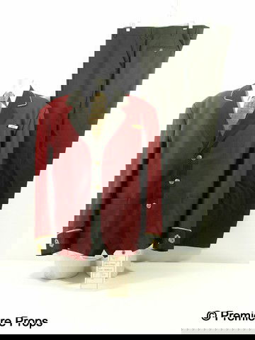 Red Marvin (John Malkovich) Screen Worn Movie Cost: Red - Marvin (John Malkovich) screen worn, hero, burgundy with black collar and cuffs with centered gold trim and three gold buttons 'Fourmy' bell boy jacket with name tag on the left chest, (size 46L