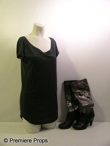 BEASTLY - Kendra (Mary-Kate Olsen) Costume: From the new release, Beastly, this is Kendra's (Mary-Kate Olsen) screen worn, dark grey deep scoop neck short sleeve 'H&M' t-shirt dress, (no size) and black and silver leather 'Chie Miara' high boot