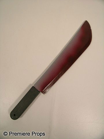 Scream 4 Bloody Knife Movie Props: Scream 4 - Bloody, grey long plastic machete style knife with black plastic handle (approx. 21" long)