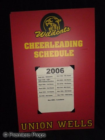 Heroes (2006-2010) Cheerleader Sign: Heroes (2006-2010) - An original production made and screen used sign displaying the cheerleading schedule for the Wildcats. Hayden Panettiere broke out as an actress playing "The Cheerleader" in this