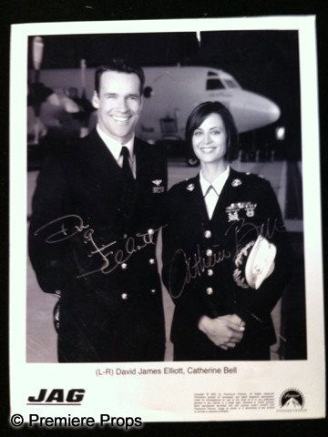 David Jones Elliot & Catherine Bell "JAG" Autograp: David Jones Elliot & Catherine Bell "JAG" Autographed Photo - A black and white signed publicity still. 8" x 10"