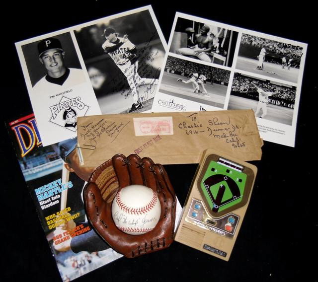 Charlie Sheen Baseball Related Items: Charlie Sheen Baseball Related Items - From a personal collection of items owned by Charlie Sheen, an assortment of baseball items including a personalized note and signed publicity still from Tim Wak