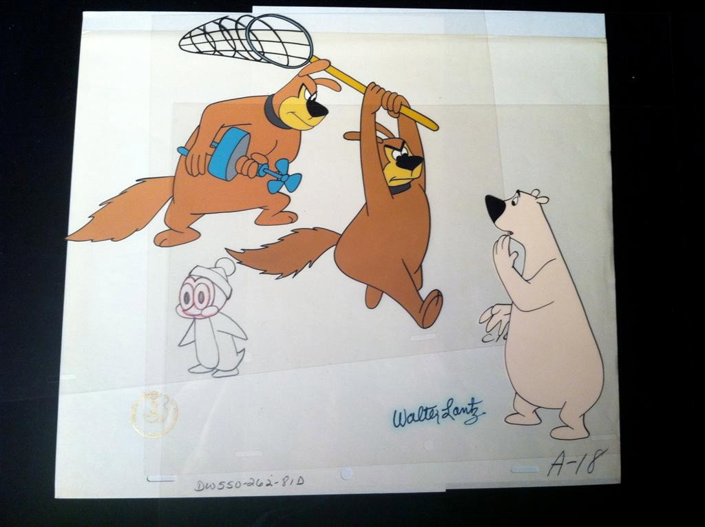 Chilly Willy "Chilly's Cold War" Drawing and Anima: Chilly Willy "Chilly's Cold War" Drawing and Animation Cels - One hand drawn sketch of Chilly Willy from the 1970 short "Chilly's Cold War" on animation paper signed by Walter Lantz with seal from Wal