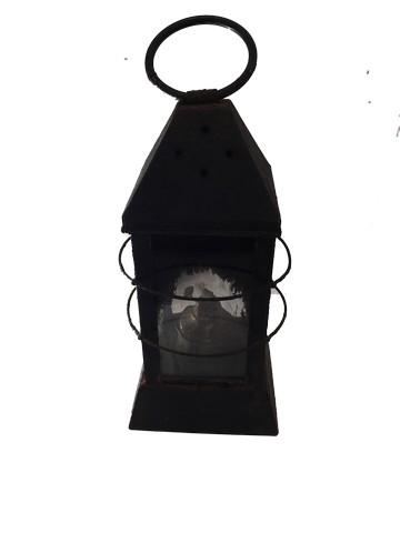 Django Lantern Movie Props: Screen used, lantern, black and slightly rusted metal with a wire ring for holding it and a wick, glass around the entire lantern. (16x6)