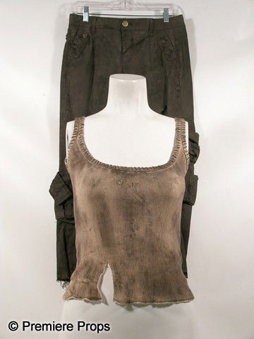 Resident Evil Afterlife Claire Redfield (Ali Larte: Resident Evil Afterlife (2010)- Claire Redfield (Ali Larter) screen worn, extremely dirty off white with brown stitching 'Gap Body' tank top with holes, (size M) and very dirty with holes, green with