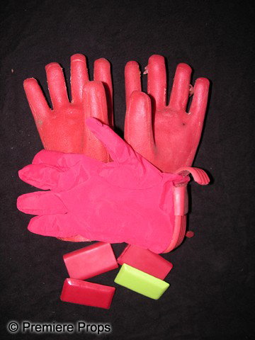 Star Trek: Insurrection (1998) Gloves and Patterns: Star Trek: Insurrection (1998) - A set of production made gloves for the opening scene cast in red rubber. A right and left hand. Also included are 4 belt and costume pieces. Also includes a single cl