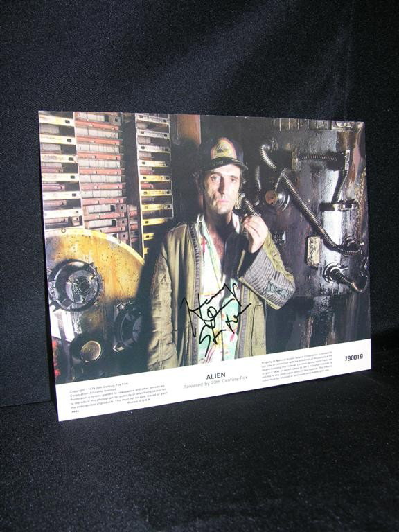 Alien Autographed Photos: Signed 8 x 10 color photo of actor Harry Dean Stanton in the film Alien. Stanton has signed the photo in black ink.