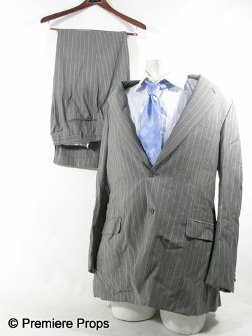 Remember Me Charles (Pierce Brosnan) Movie Costumes: Remember Me - Charles (Pierce Brosnan) hero, light grey 2 button wool with cream wide pinstripes (Palatino) 'Brioni' suit (size 44L), small light blue stripes with white wide stripe and white collar '