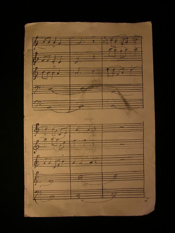 Sheet Music for The Phantom of the Opera: Stage used sheet music seen resting on the Phantom's organ in The Phantom of the Opera. The score is for the Phantom's personal composition Don Juan Triumphant. From Broadway Cares Annual Flea Market.