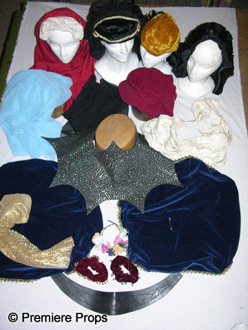 Lot of Medieval Parts: Lot of approx. 16 pieces of Medieval odds 'n ends, including loose scarves, a metallic gold fabric swatch, fancy velvet wrist cuffs, ribbon, and more pieces 'n parts.