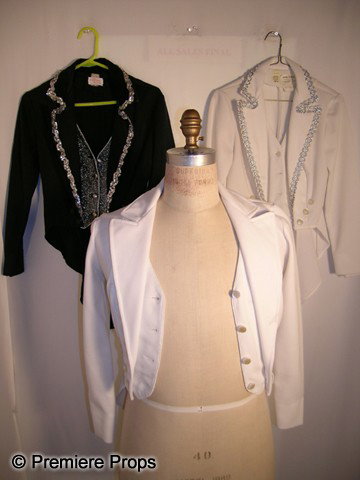 Lot of Strut Suit Tailcoats: Lot of 10 strut suit style tailcoats, 8 white, 1 red, 1 black, with attached vests.