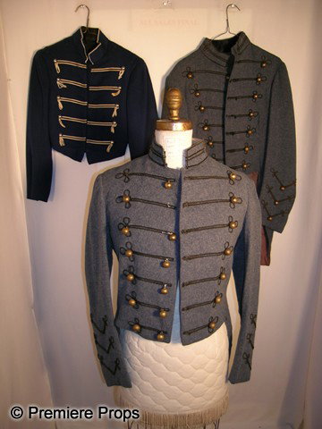 Lot of Uniform Jackets: Lot of 5 band uniform jackets, 2 grey and 3 olive colored.