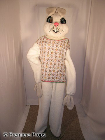 New Face Bunny Mascot Costume: Professional Mascot style "New Face Bunny." Bunny comes with head, body and mitts - NO FEET. Many bunnies come with vest or aprons. Colors and styles of these vests and aprons will vary with each bunn