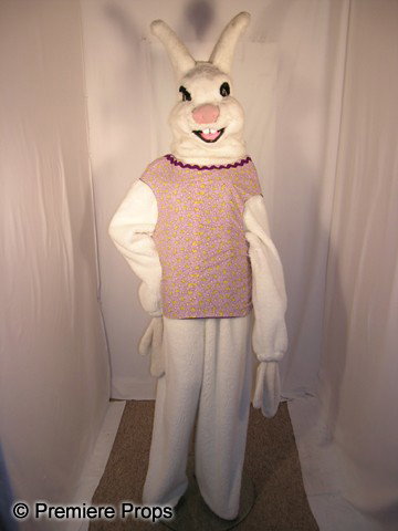 Chloe Bunny Mascot Costume: Professional Mascot style "Chloe Bunny." Bunny comes with head, body and mitts - NO FEET. Many bunnies come with vest or aprons. Colors and styles of these vests and aprons will vary with each bunny, 