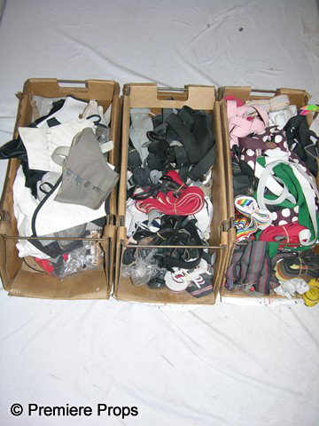 Huge Lot of '20's Spats, Suspenders: Lot of 3 boxes. Left box includes 1920's men's spats. Middles box includes assorted suspenders. Right box also includes assorted suspenders