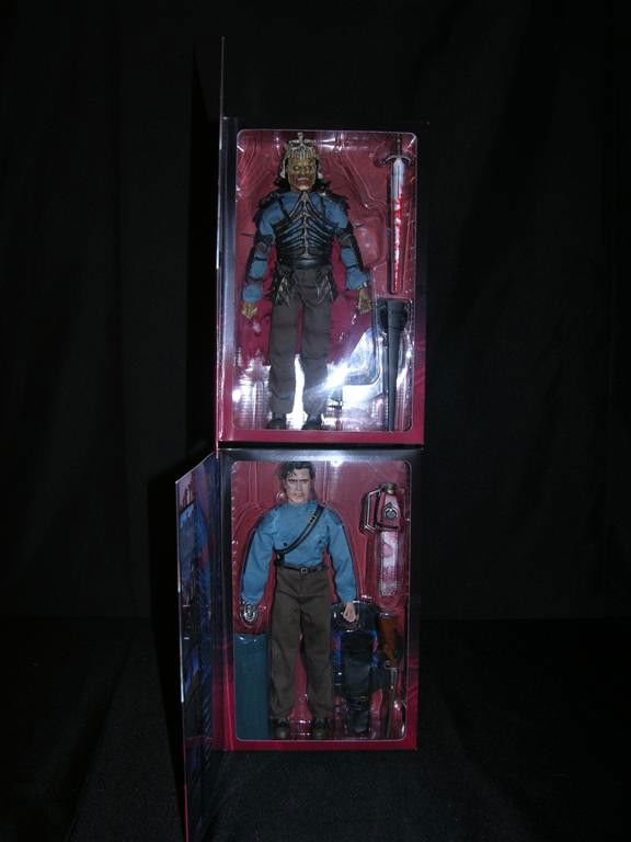 Army of Darkness Signed Figures: Set of two Army of Darkness twelve inch figures, one depicting Ash and the other Evil Ash, signed by Bruce Campbell on their boxes. Campbell has included his character name on both. Oversized item. Ad