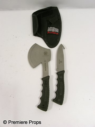 RED Screen Used Marvin (John Malkovich) knives.: Screen used Prop hatchet and knife used by John Malkovich's character Marvin Boggs in the 2010 action film RED, directed by Robert Schwentke. The hatchet is made from steel, with a black rubber grip h