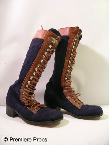 Sammy Davis Jr. Personally Worn Suede Boots: This is a pair of Sammy Davis, Jr. personally owned and worn, hi-top leather boots. The boots are made from blue suede and brown leather, with brown leather laces hooking into shiny metal clasps. Embl
