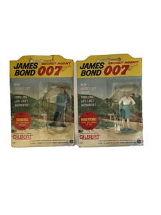 James Bond Secret Agent 007 1965 Figurines Set: James Bond Secret Agent 007 vintage figurines set from 1965 made by A.C. Gilbert Co in Portugal. Characters are numbered 7: Moneypenny - Loyal gal-Friday to 007 and Number 9: Domino- she lives with da