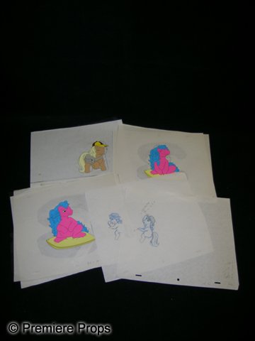 My Little Pony Hand Painted Animation Cels: Five animation cels, hand painted and in full color, made for the cartoon series My Little Pony (1986-1987). The show, from Sunbow Productions and Hasbro, ran concurrently with a highly successful toy