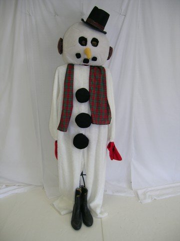 Snowman Costume: 1 Snowman Costume with padded body, head, hands, boots and scarf.